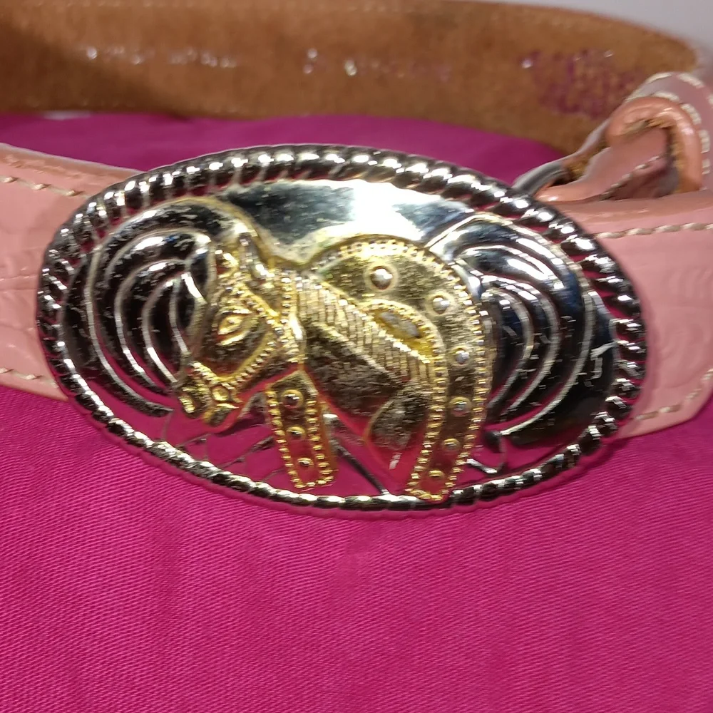LEATHER LITTLE GIRLS PINK HORSE BELT